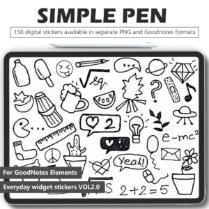 152-black-white-hand-drawn-digital-stickers-pack 152 charming black and white digital stickers pack - planets socks UFOs ice cream arrows on transparent background