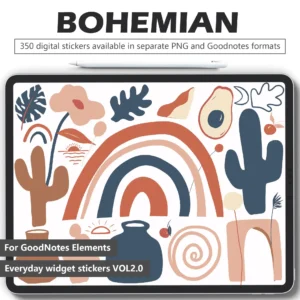 350 bohemian abstract digital stickers - Morandi flowers edgy bottles cacti organic shapes