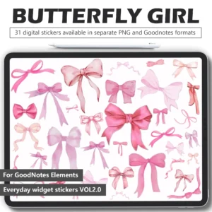 31 watercolor bow digital stickers for romantic digital planners - floral feminine patterns in soft pink