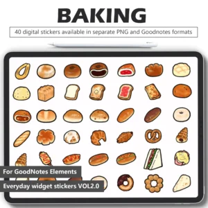 40 baking digital stickers for digital planners - bagels croissants cakes recipe journaling