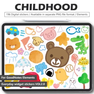 190 whimsical crayon digital stickers for digital planners - hand-drawn warmth for GoodNotes/Notability