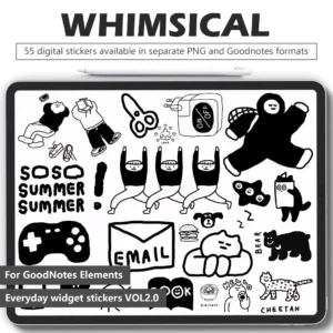 55 hand-drawn bear digital stickers - quirky shapes playful expressions for GoodNotes planners notebooks