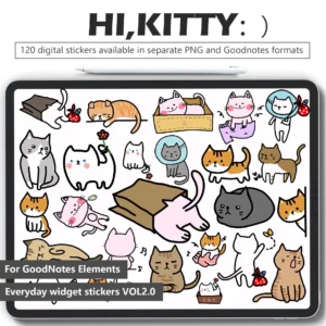 120-hand-drawn-cat-digital-stickers-flat-designs 120 hand-drawn cat digital stickers with soft flat designs - kittens paws expressions for digital journals
