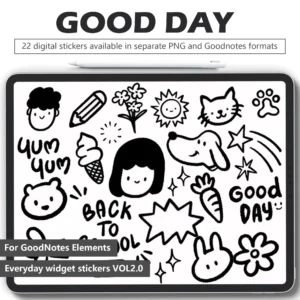 23 kids doodle digital stickers for digital planners - animals stars pencils ice cream activity journals