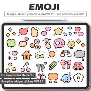 40 handcrafted emoji digital stickers for digital planners - hearts, cherries, cupcakes, bows for GoodNotes/Notabilityplanners