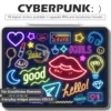 Cyberpunk Neon Digital Stickers Pack - 99 Glowing PNGs & GoodNotes File for Digital Planners | Transparent Background Icons