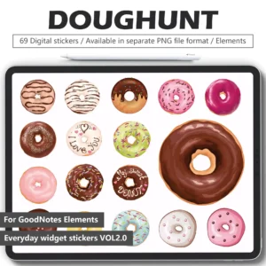 69 Hand-Drawn Donut Digital Stickers for Planner Templates