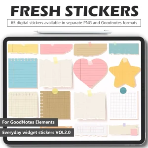 65 soft-textured sticky note digital stickers - clear labels text borders minimalist labels for digital planners