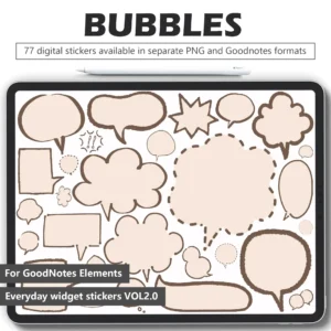 77 desaturated bubble Digital Stickers - speech bubbles explosion callouts chat icons for digital planners