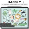 120 hand-drawn safari animal digital stickers for GoodNotes - lions, elephants, giraffes, zebras. Playful PNGs with transparent backgrounds.