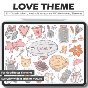 130 romantic hand-painted digital stickers for digital planners - roses, love clouds, vintage envelopes