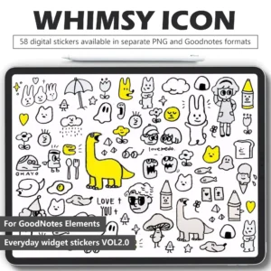 Simple small icon number stickers 152 black white digital stickers pack featuring planets socks UFOs ice cream arrows on transparent PNG backgrounds