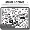 61 adorable mini digital stickers: tiny headphones, umbrella, snowman, envelope icons for GoodNotes/Notability. Transparent PNGs for digital planners.