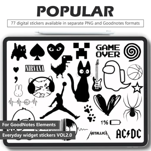 Popular icon digital stickers suitable for GoodNotes decorative elements